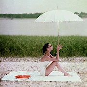 Model Barbara Mullen In A White Swimsuit Photograph by Frances McLaughlin-Gill
