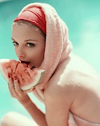 Model Holding A Slice Of Watermelon Photograph by Karen Radkai