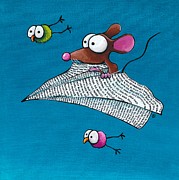 Mouse in a Paper Plane Painting by Lucia Stewart
