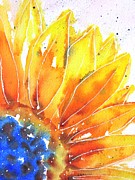 Sunflower Blue Orange and Yellow Painting by Carlin Blahnik CarlinArtWatercolor