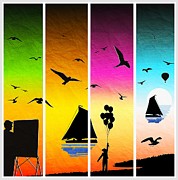 Sunset seascape with sailboats Painting by Stefano Senise