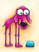 The Pink Dog and his blue ball Painting by Lucia Stewart