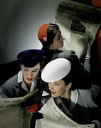 Three Models Wearing Assorted Hats Photograph by Horst P. Horst