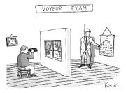 Title: Voyeur Exam. A Man Takes An Eye Exam Drawing by Zachary Kanin