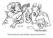 Two Men Talk In A Bar Holding Beer Bottles Drawing by William Hamilton