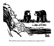 Two Sluggish Bears Converse By A Fish-filled Drawing by Drew Dernavich