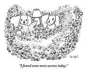 Two Squirrels Sitting In Armchairs Are Surrounded Drawing by Robert Leighton