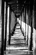 Under Huntington Beach Pier Black and White Picture Photograph by Paul Velgos
