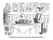 Waiter Reads The Specials To A Man At Dinner Drawing by Christopher Weyant