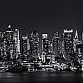 NYC Skyline Full Moon Panorama BW Photograph by Susan Candelario