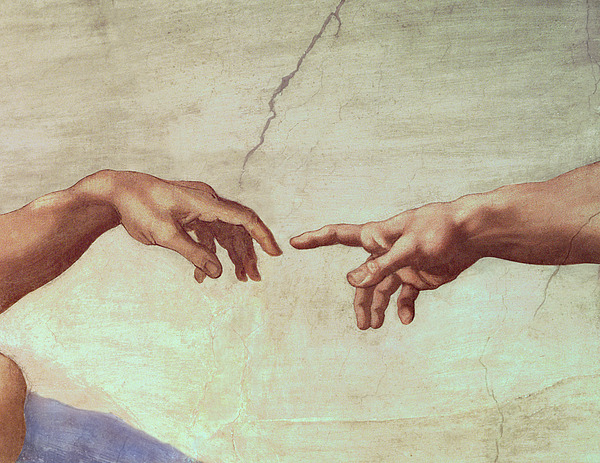Detail from The Creation of Adam Duvet Cover by Michelangelo