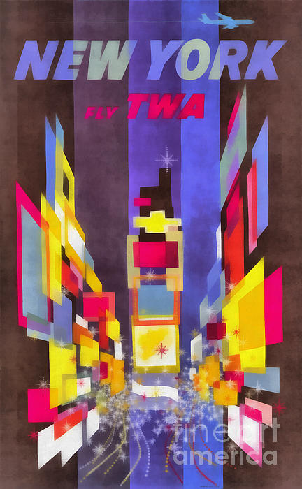 Vintage New York Fly TWA Times Square Jigsaw Puzzle by Edward
