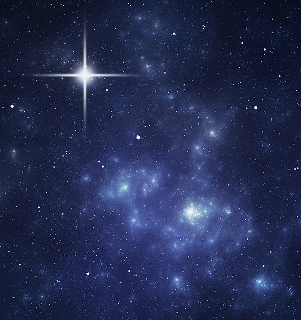 Blue Night Sky With A Bright Star In Jigsaw Puzzle by Sololos