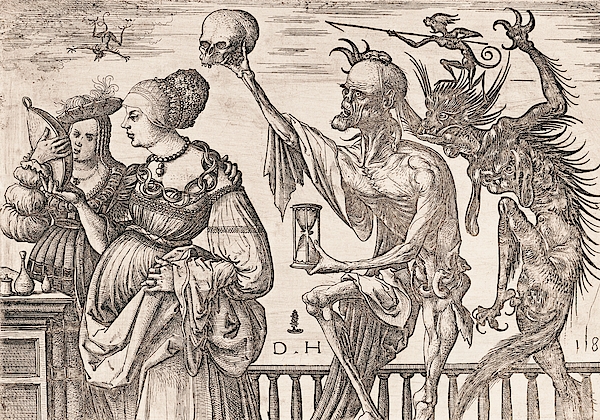 Death And The Devil Surprise Two Women Greeting Card by Library Of ...