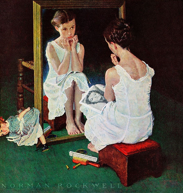 Girl At The Mirror Zip Pouch by Norman Rockwell - The Saturday