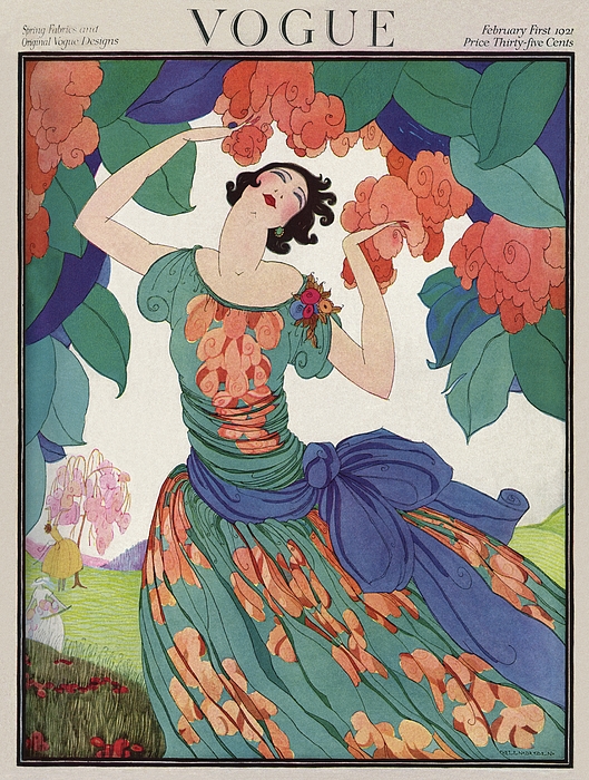 Vintage Vogue Cover Of A Woman In A Floral Dress Greeting Card by