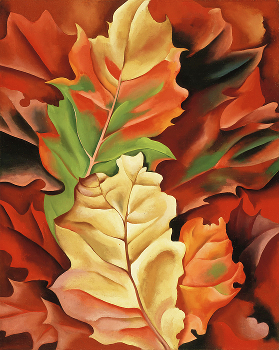 Autumn leaves, Lake George, NY - modernist nature painting by