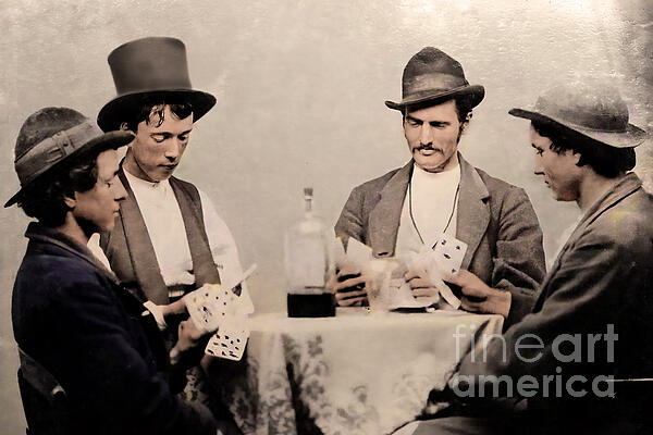 Billy The Kid And The Gang Playing Poker Colorized and Restored
