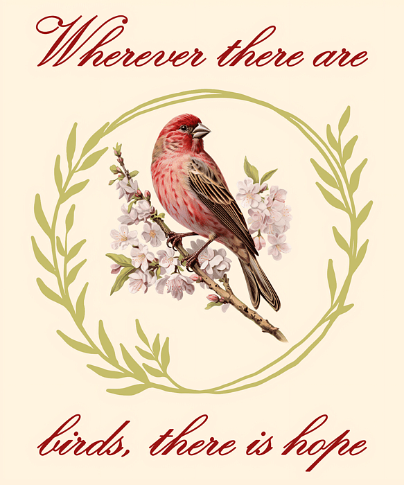 Birds Inspirational Quote, Bird Floral Wreath Greeting Card, Hope