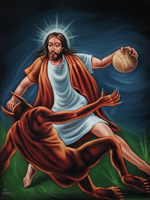 Jesus Christ Plays 1on1 basketball with Devil Satan NBA j679