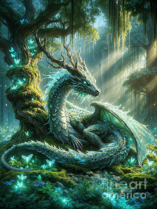 Majestic Dragon in Enchanted Forest Jigsaw Puzzle by Michael