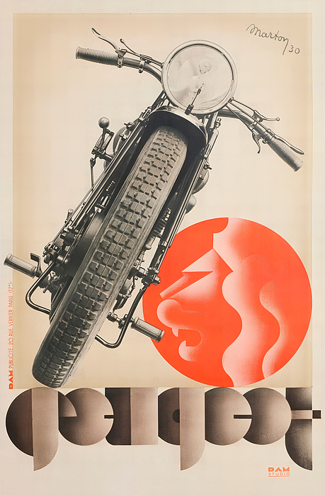 Peugeot Motorcycle - Vintage Art Deco Advertising Poster 1930 by