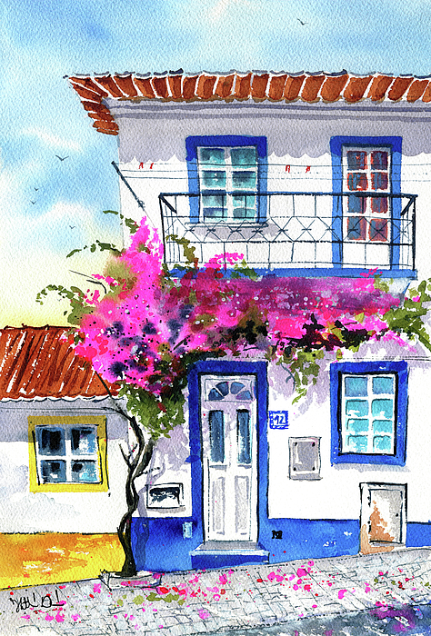 Portuguese House with Bougainvillea Painting Jigsaw Puzzle by Dora