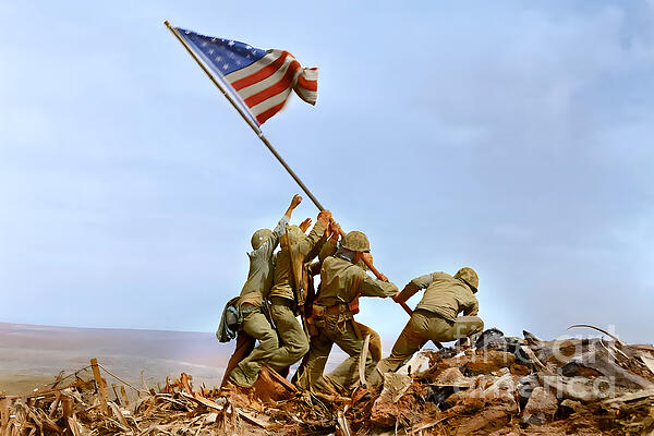Raising The Flag at Iwo Jima by Joe Rosenthal Colorized Restored
