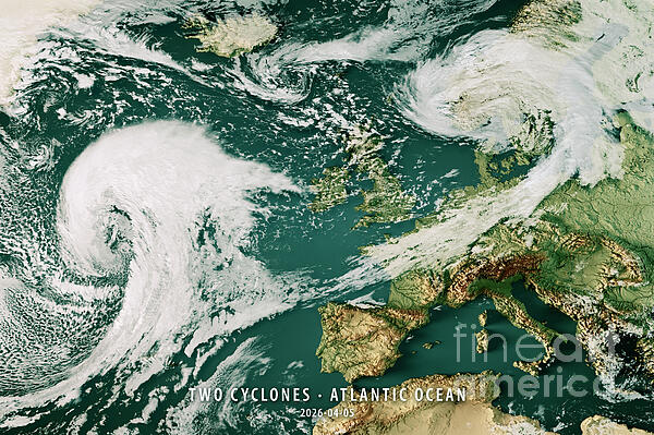 Two Cyclones 20260405 Cloud Map Atlantic Ocean 3D Render Color Jigsaw ...