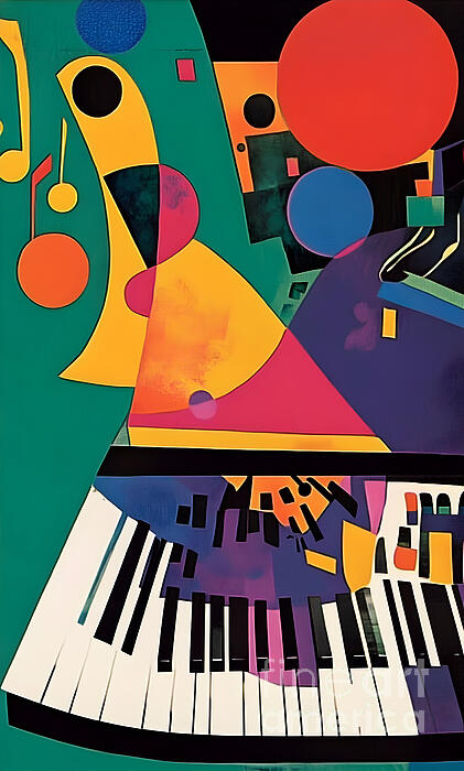 Vibrant Music Art - Abstract Shapes and Bright Colors with Piano