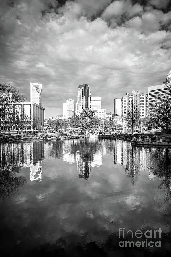 Charlotte Skyline Reflection on Marshall Park Pond #1 Photograph by Paul Velgos