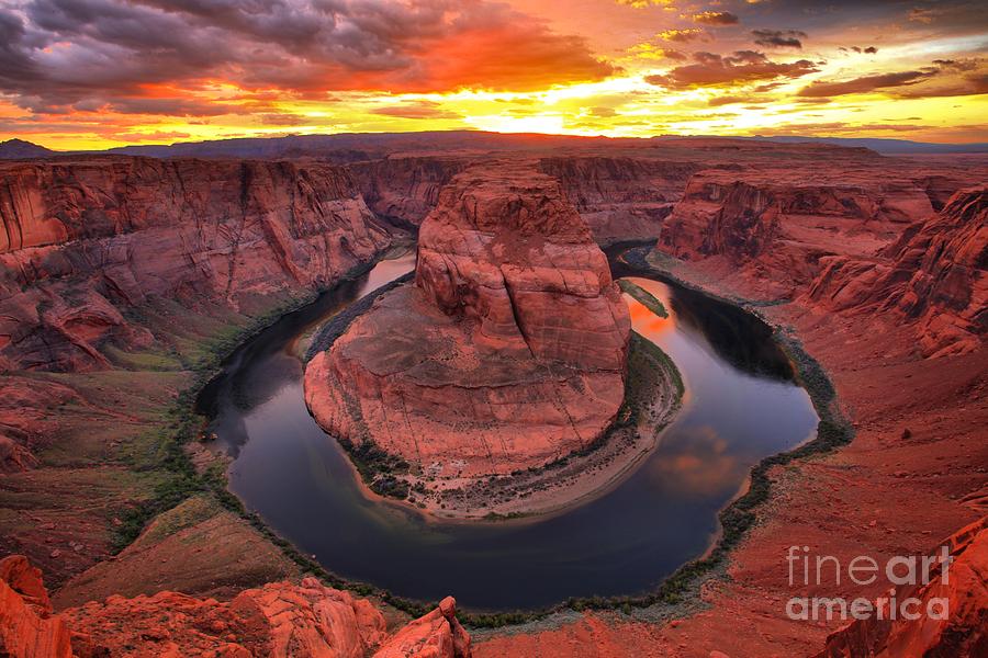 Horseshoe Bend Fiery Sunset #1 Photograph by Adam Jewell