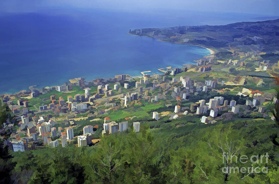 Coastal City Aerial View Digital Art - Looking over Jounieh Bay from Harissa #1 by Sami Sarkis Photography