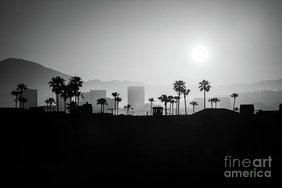 Newport Beach Skyline Sunrise Black and White Photo #1 Photograph by Paul Velgos