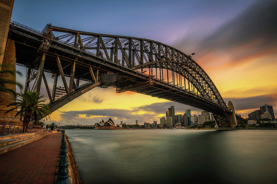 Sunset skyline of Sydney downtown  with Harbour Bridge, Australia #1 Photograph by Miroslav Liska