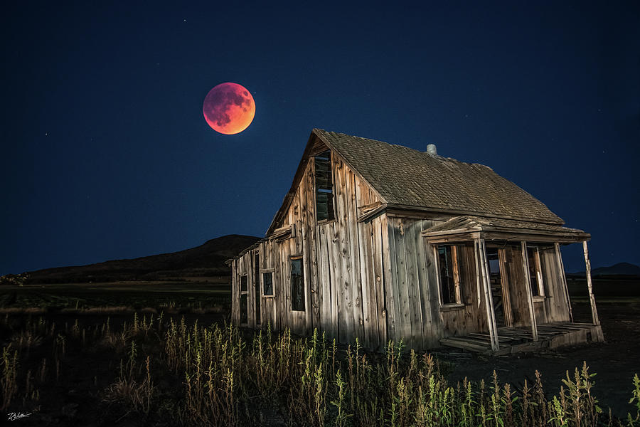 Moonlit Abandoned Cabin Photograph - Super Moon on the Homestead #1 by Russell Wells