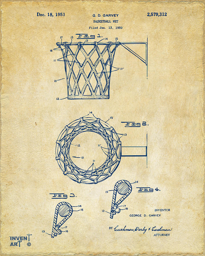 Basketball Net Patent Blueprint Digital Art - 1951 Basketball Net Patent Artwork - Vintage by Nikki Marie Smith