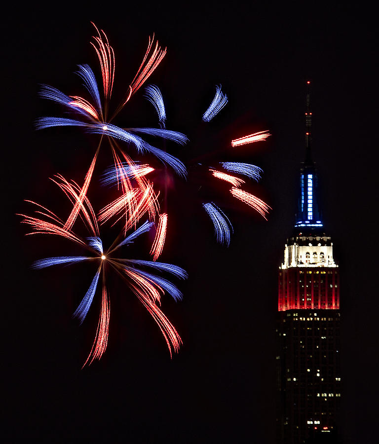 Fireworks Over Empire State Building Photograph - Red White and Blue #2 by Susan Candelario