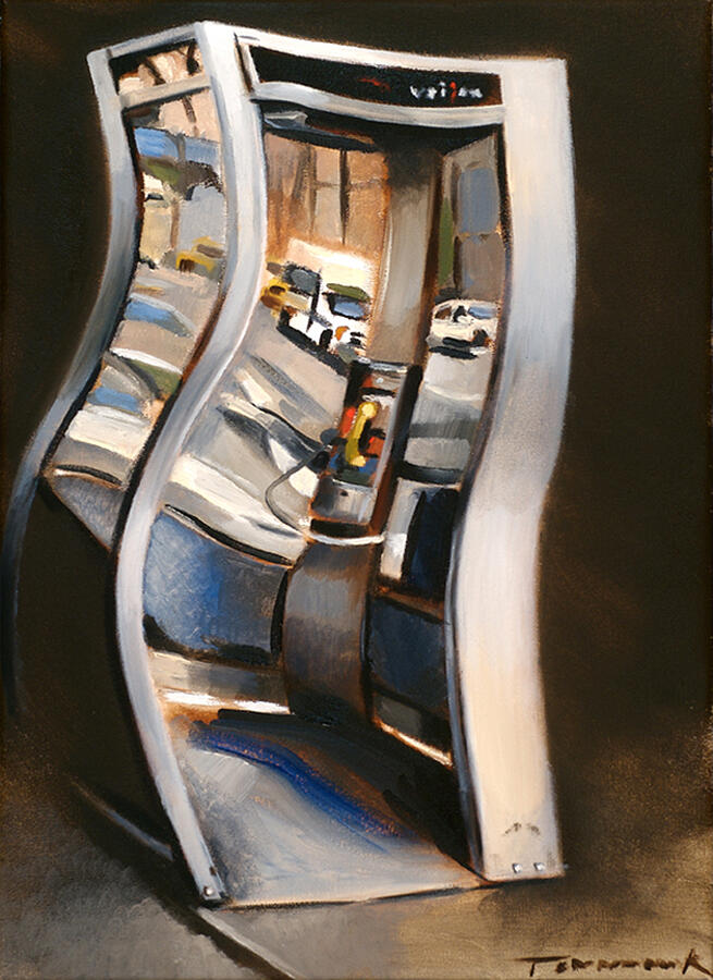 Distorted Metallic Phone Booth Painting - 72nd Street Payphone Art Print by Tommervik