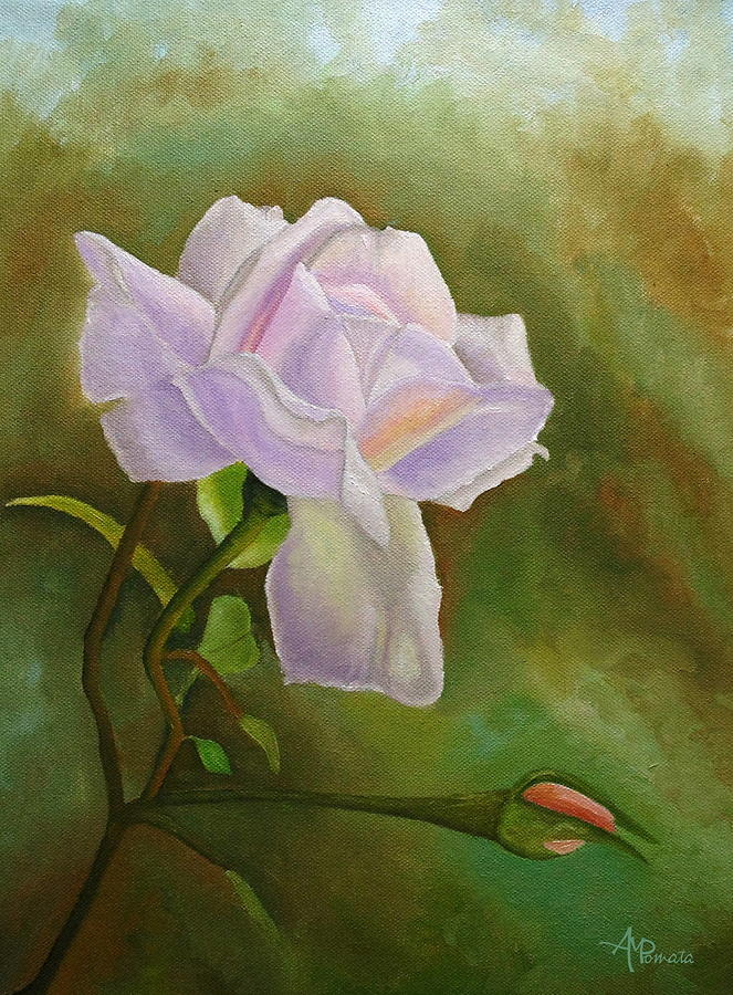 Soft Blooming Rose Painting - A Single Rose by Angeles M Pomata