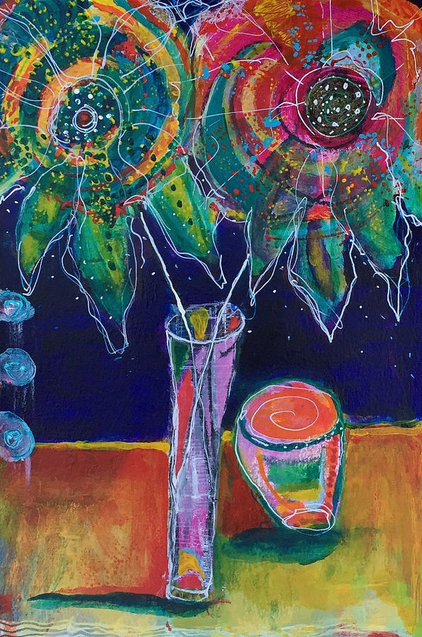 A Vase, a cup, a smile. Mixed Media by Mary Conner