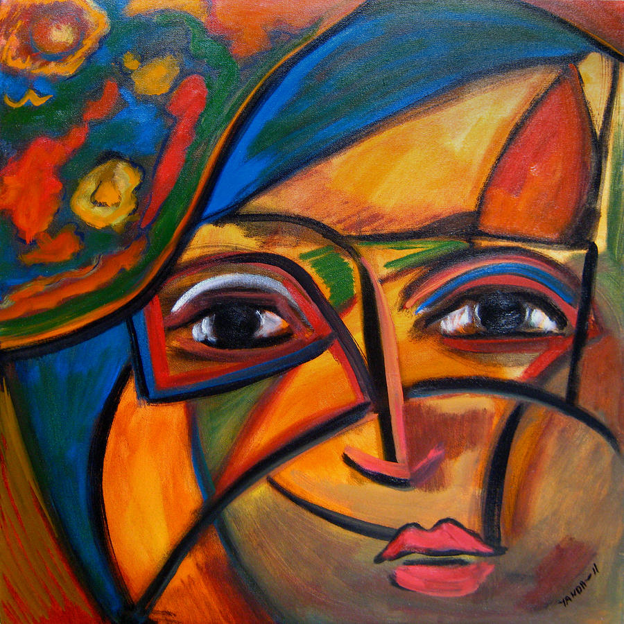 Abstract Woman with Flower Hat Painting by Katt Yanda