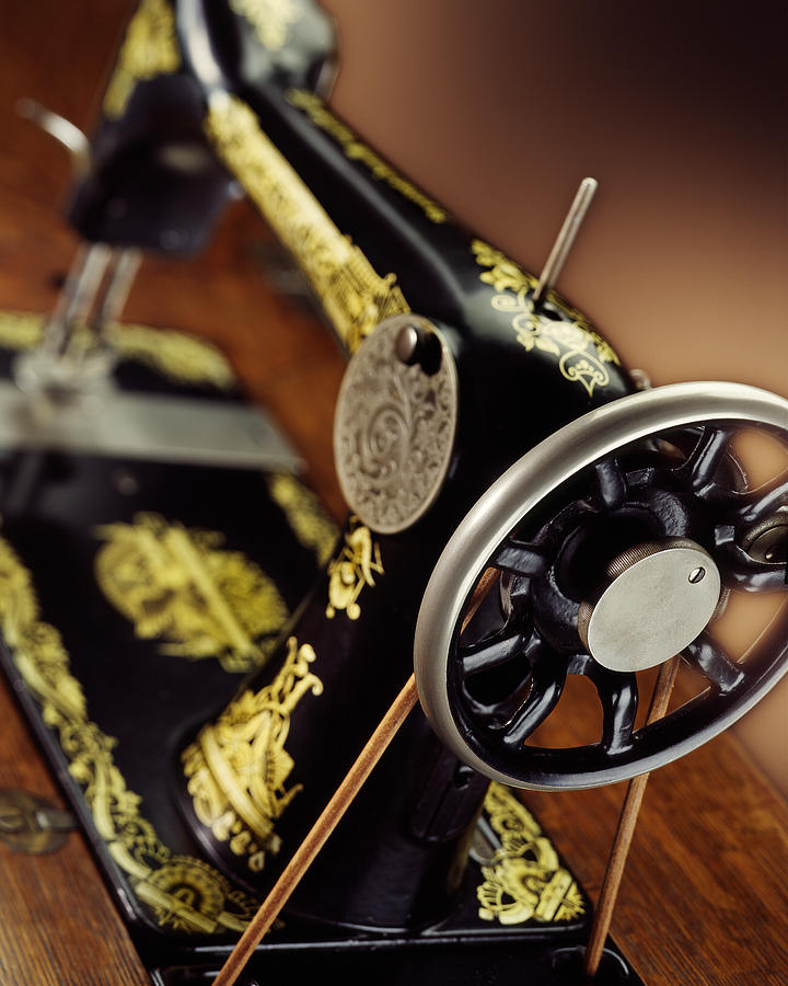 Vintage Sewing Machine Close-up Photograph - Antique Singer Sewing Machine 3 by Kelley King