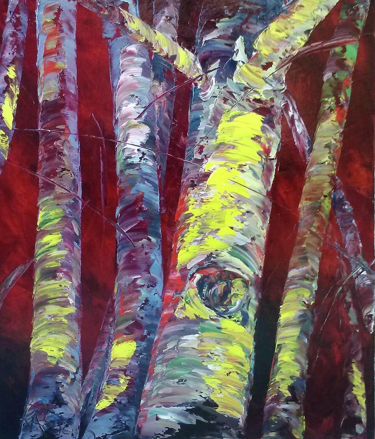 Aspens in Red Painting by Raette Meredith