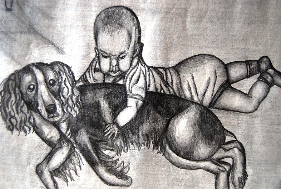 Baby and Dog Mixed Media by Angela J Murray