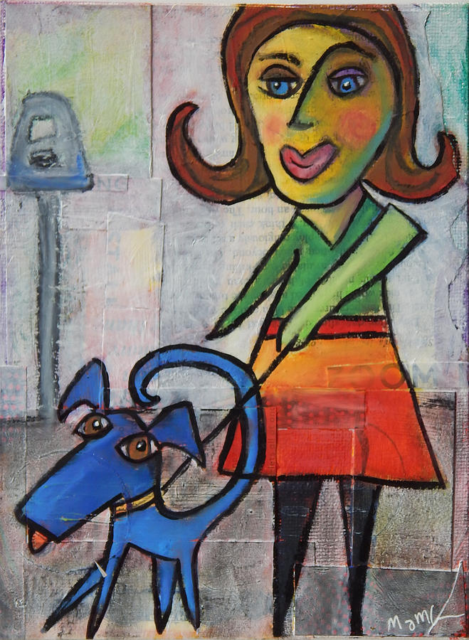 Blue Dog Mixed Media by Mary Conner