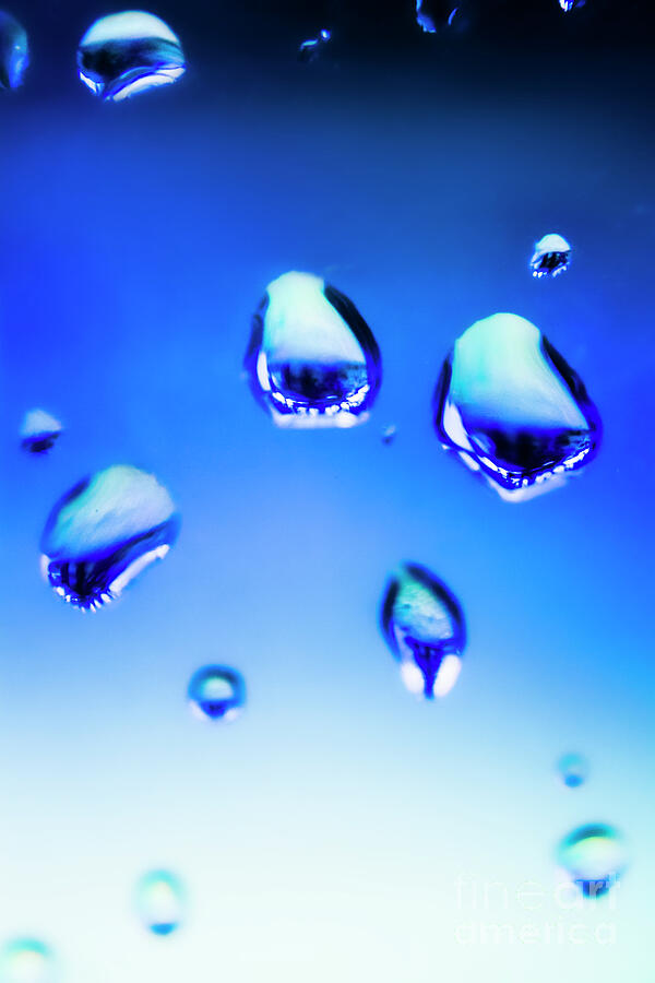 Water Droplets on Glass Surface Photograph - Blue water droplets on glass by Jorgo Photography