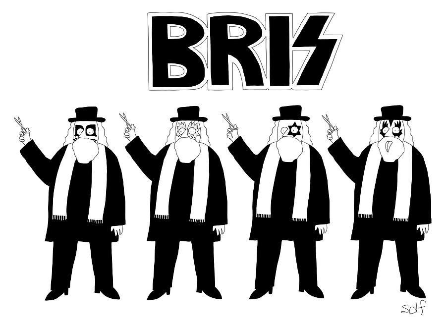 Four Rabbis with Scissors Drawing - Bris by Seth Fleishman