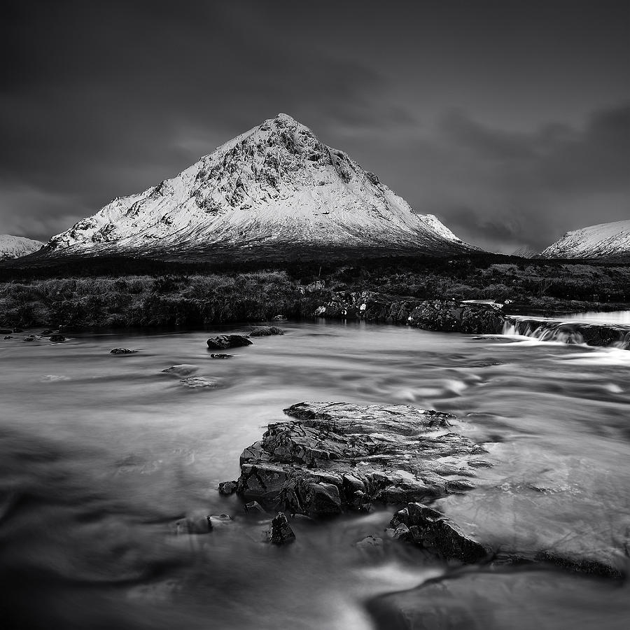 Buachaille Etive Mor in Monochrome Photograph - Buachaille Etive Mor Mono by Grant Glendinning