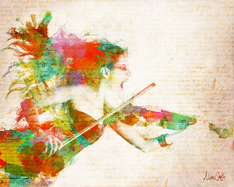 Vibrant Violinist in Motion Digital Art - Can You Hear Me Now by Nikki Smith